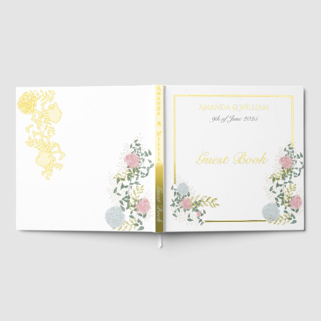Livre d'hôtes mariage finement fleuri avec or (Complet)