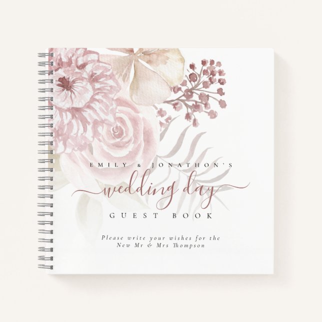 Livre d'hôtes Mariage moderne Dusty Rose Florals (Devant)