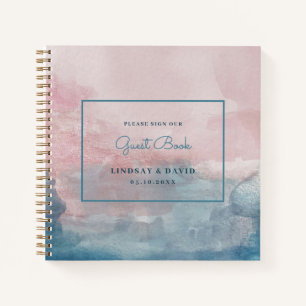 Livre d'hôtes Mariage rose et bleu Aquarelle