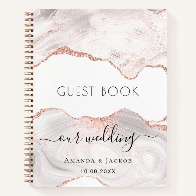 Livre d'hôtes mariage rose or marbre agate (Devant)