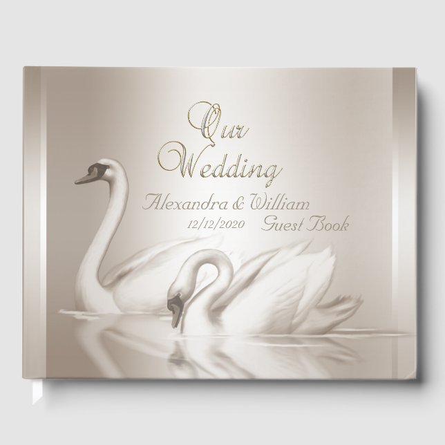 Livre d'hôtes Mariage Swans Damask Cream Blanc (Recto)