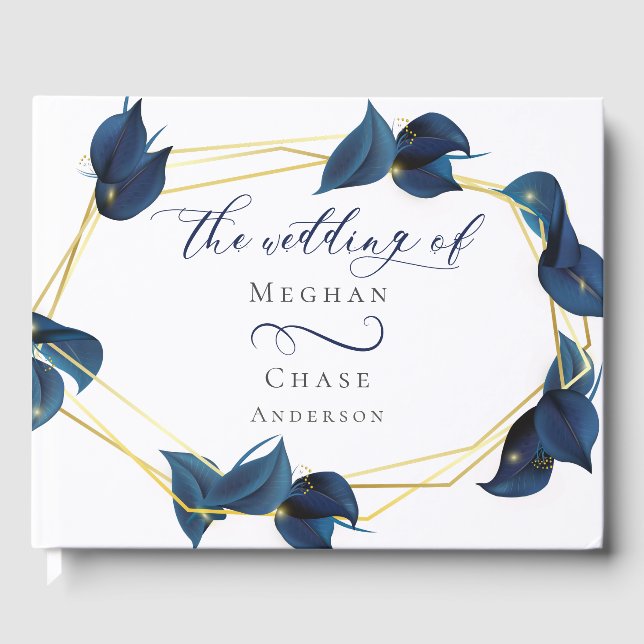 Livre d'hôtes Modern Deep Indigo Blue and Gold (Recto)