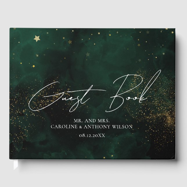 Livre d'hôtes Modern Green Black Aquarelle magique (Recto)