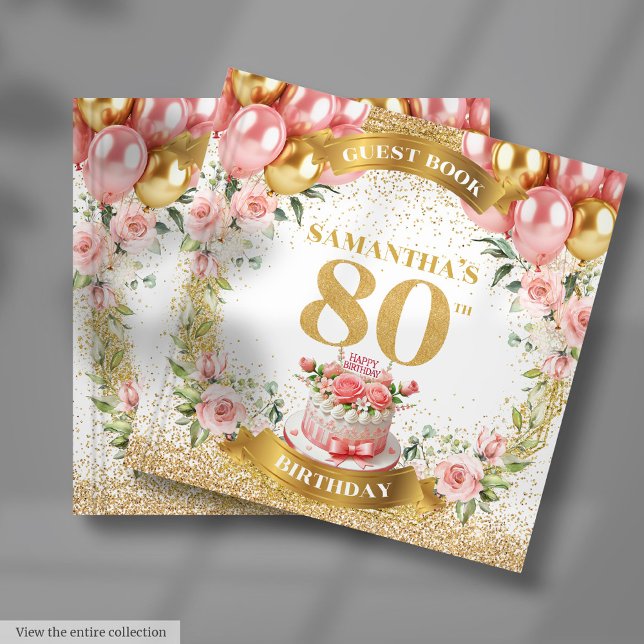 Livre d'hôtes personnalisé 80e anniversaire Boho F (Personalized 80th Birthday Guest Book Boho Flowers)