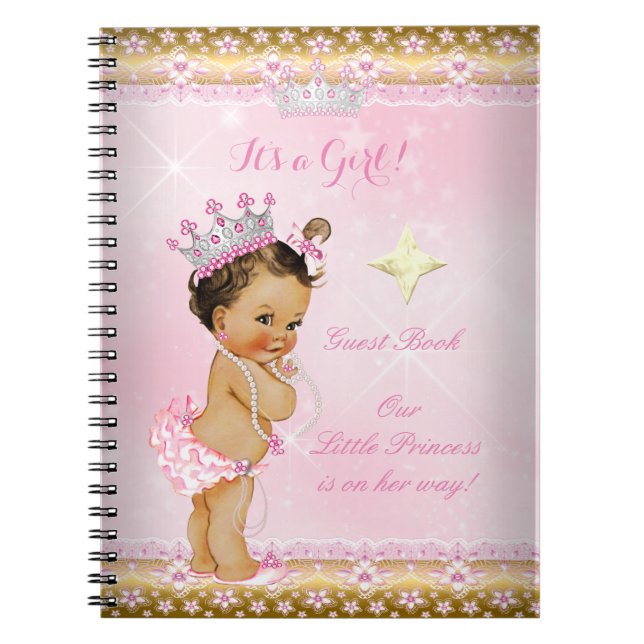 Livre d'hôtes Princess Baby shower rose Brunette (Devant)