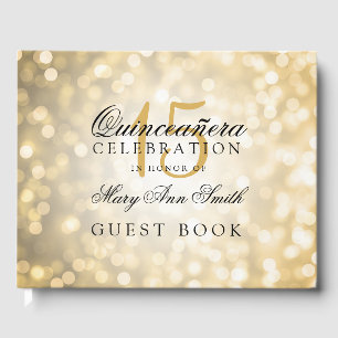Livre d'hôtes Quinceanera Gold Bokeh Lights