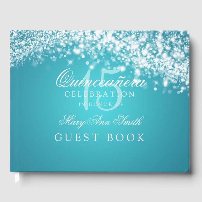 Livre d'hôtes Quinceanera Sparkling Wave Turquoise (Recto)