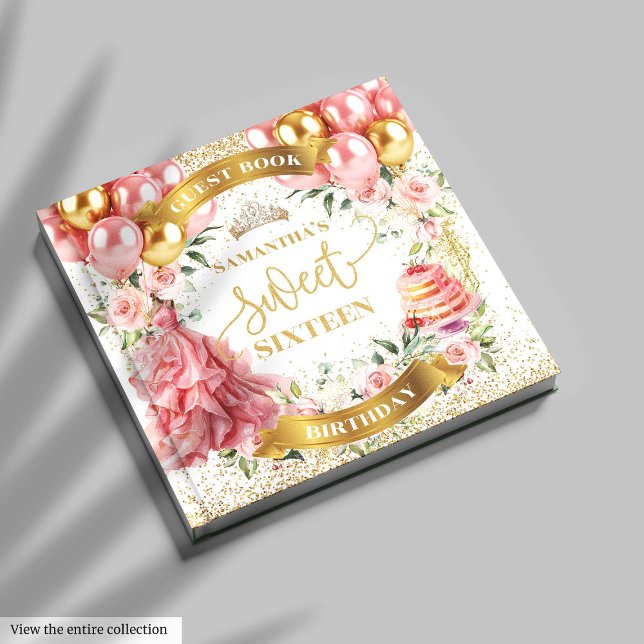Livre d'hôtes Sweet 16 Ballons d'or rose pâle (Chic Blush Gold Guest Book Sweet Sixteen)