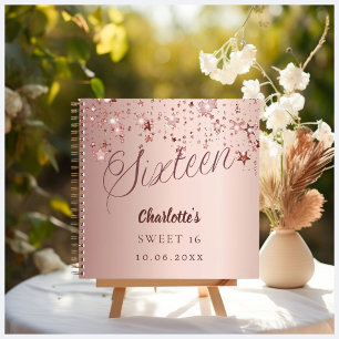 Livre d'hôtes Sweet 16 étoiles d'or roses