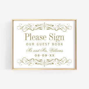 Livre d'hôtes vintage Gold Flourourd Mariage