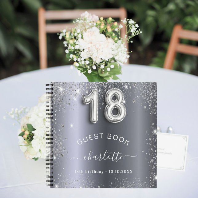 Livre d'invité 18e anniversaire argent nom de part (Créateur téléchargé)