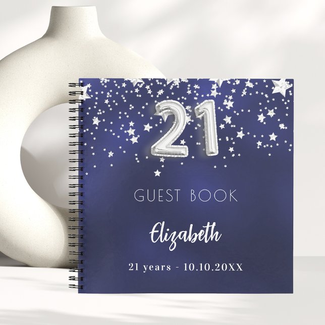 Livre d'invité 21e anniversaire marine bleu argent (Créateur téléchargé)
