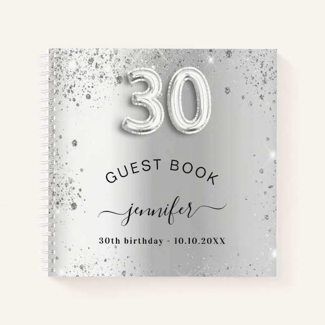 Livre d'invité 30e anniversaire argent nom de part (Devant)