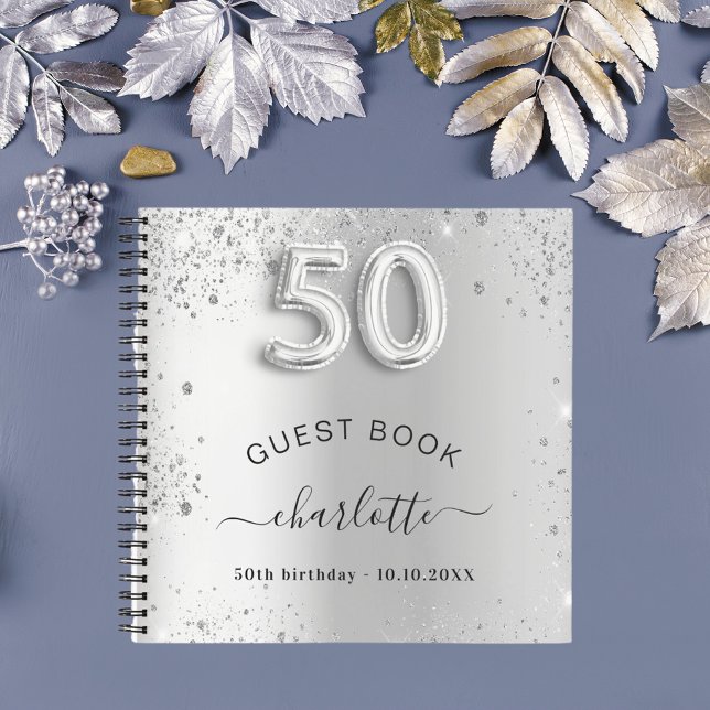 Livre d'invité 50e anniversaire argent nom de part (Créateur téléchargé)