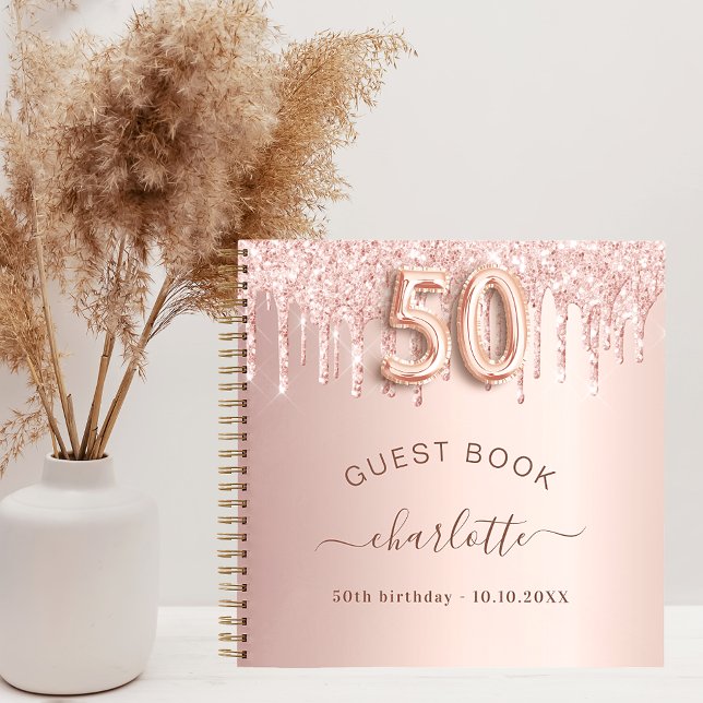 Livre d'invité 50e anniversaire rose gouttes parti (Créateur téléchargé)