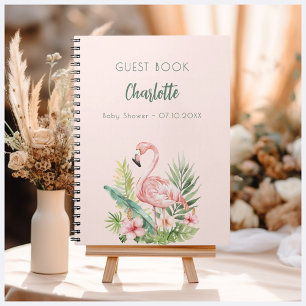 Livre d'invité baby shower rose flamingo fille