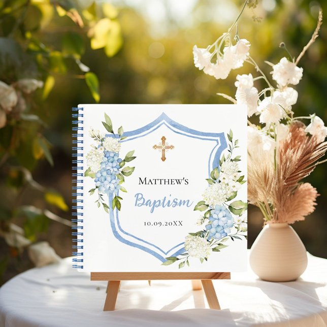 Livre d'invité baptême crête de fleurs bleues garç (Créateur téléchargé)