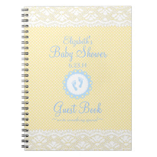 Livre d'invité bleu de baby shower de dentelle