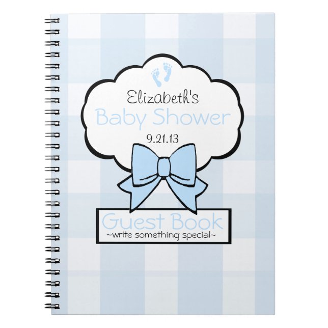 Livre d'invité bleu de baby shower de guingan (Devant)