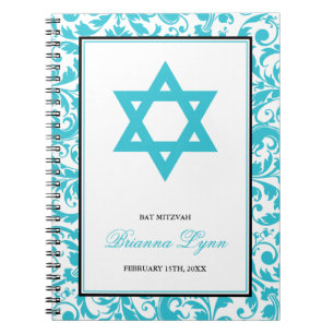 Livre d'invité bleu turquoise de bat mitzvah de