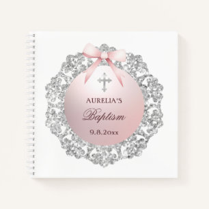 Livre d'invité Carré de Baptême de Bow rose en Arg