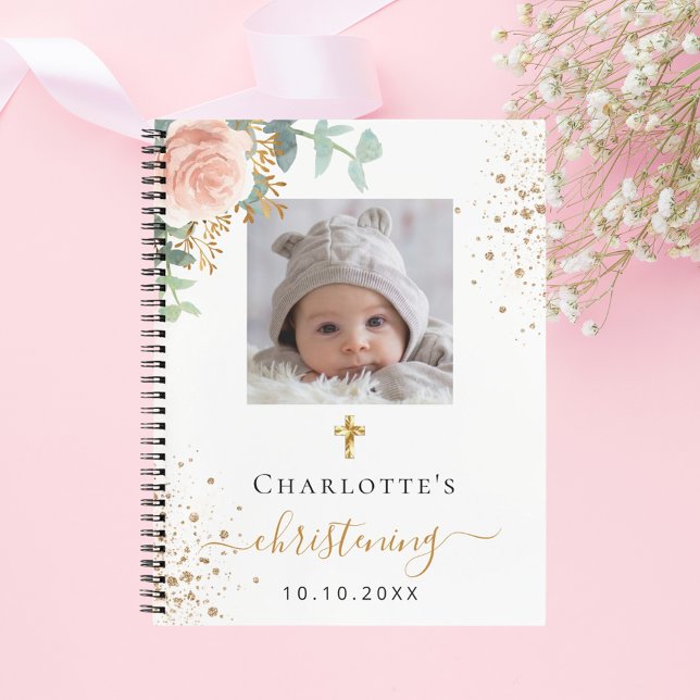 Livre d'invité christening rose pâle photo florale (Créateur téléchargé)