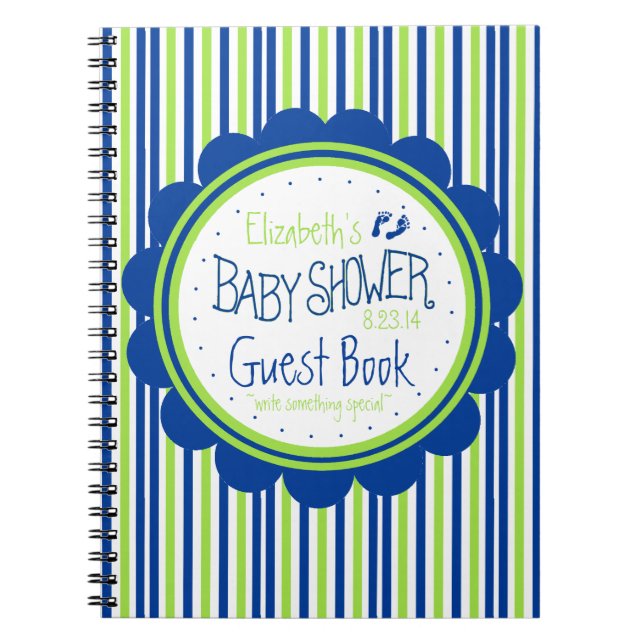 Livre d'invité de baby shower de rayures vertes et (Devant)