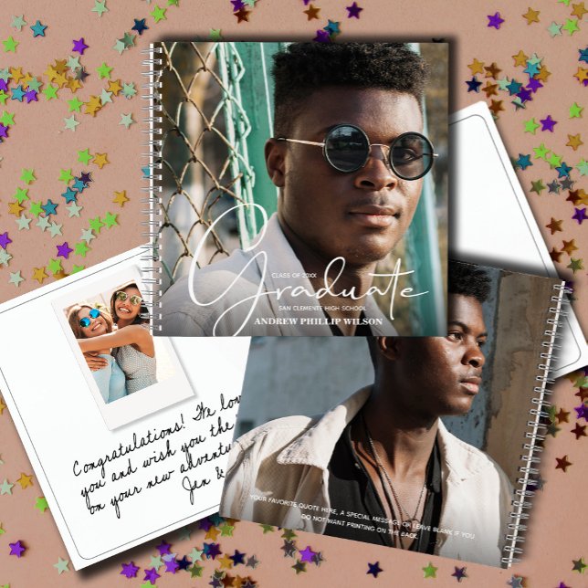 Livre d'invité de la Partie de la photographie pri (Graduation party guest book with photo on front and back and room inside for messages and photos)