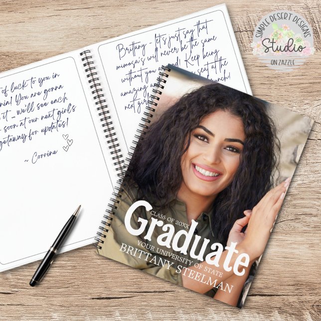Livre d'invité de la soirée de graduation photo in (Modern Trendy Graduation Party Guest Book with space for  2 photos and instant photo scrapbook gift)