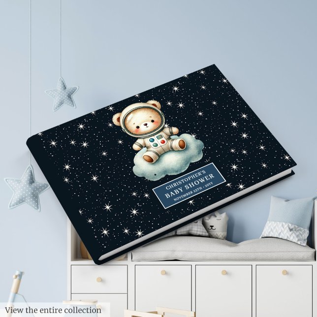 Livre d'invité du Baby shower d'astronaute Teddy B (Custom Teddy Bear Astronaut Baby Shower Guest Book)