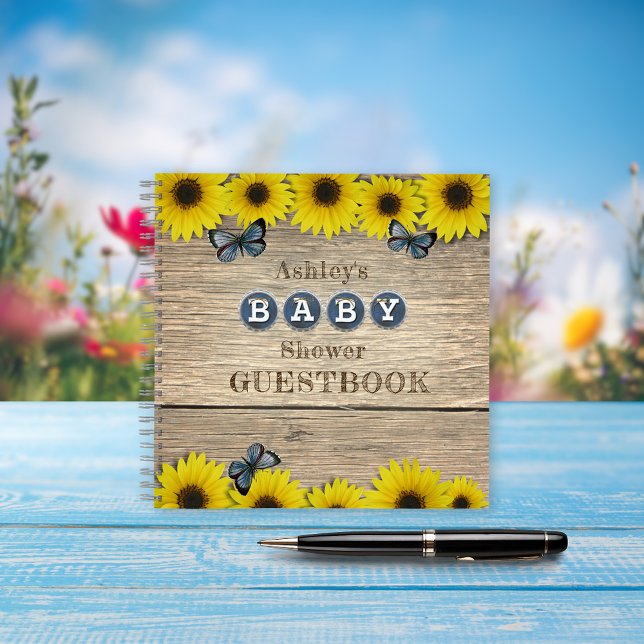 Livre d'invité du Baby shower de tournesol rustiqu (Créateur téléchargé)