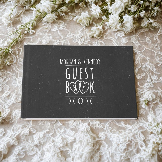 Livre d'invité du Mariage rustique informel noir e (An informal chalkboard wedding guest book with space for your name, initials and wedding date)