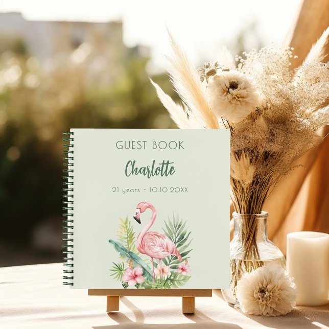 Livre d'invité flamand rose sauge vert fête d'anni (Créateur téléchargé)