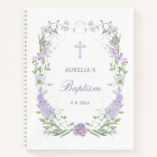 Livre d'invité Floral Lilac Lavender Frame Baptism (Devant)