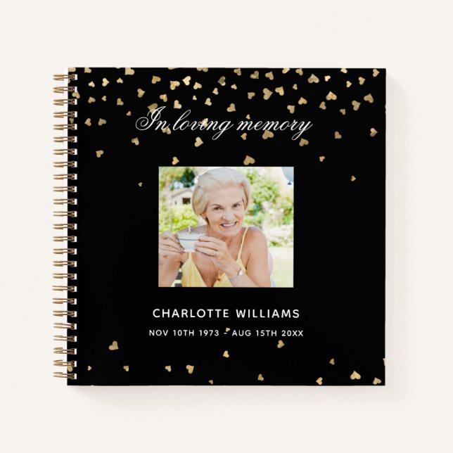 Livre d'invité funérailles funéraires noir coeur o (Devant)