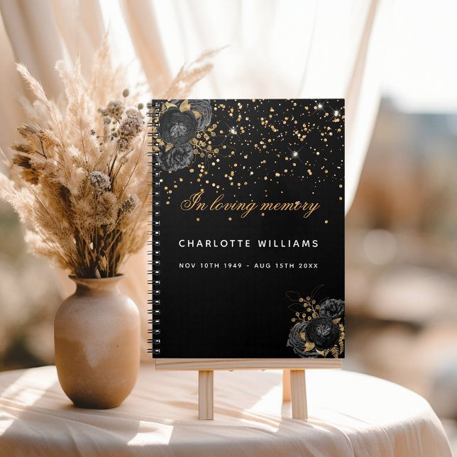 Livre d'invité funérailles funéraires noir or flor (Créateur téléchargé)