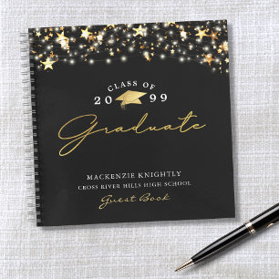 Livre d'invité Graduation Black Gold étoiles Lumiè