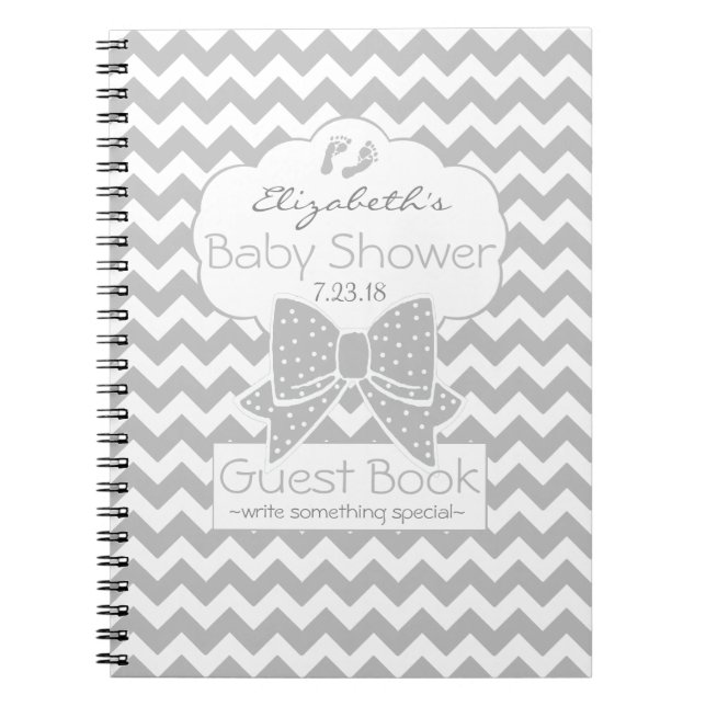 Livre d'invité gris de baby shower de Chevron (Devant)