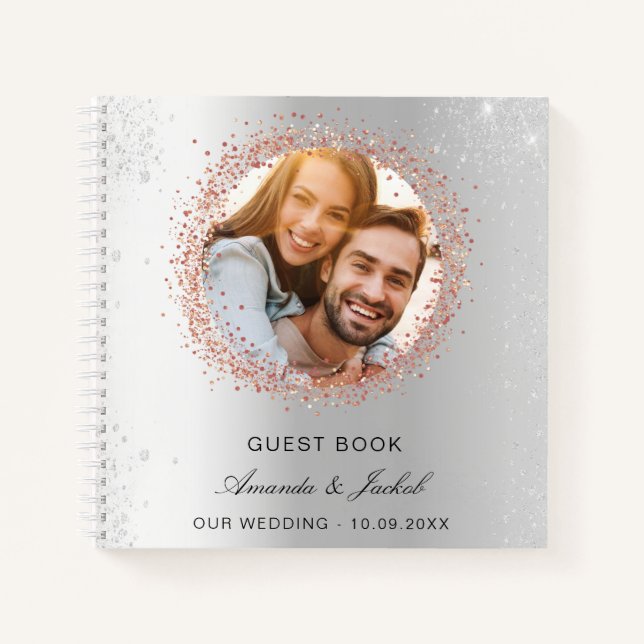Livre d'invité mariage argent rose or parties scin (Devant)