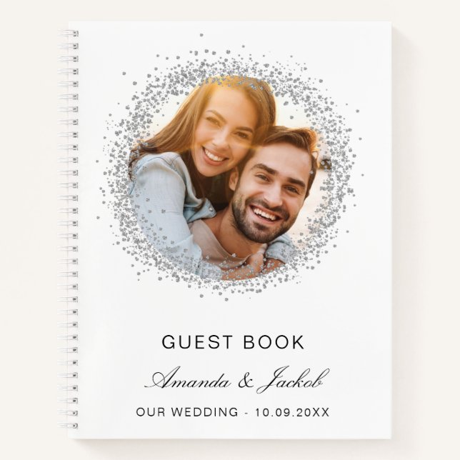 Livre d'invité mariage blanc argent photo (Devant)