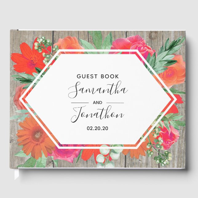 Livre d'invité Mariage de cadre Floral Fleur Coule (Recto)