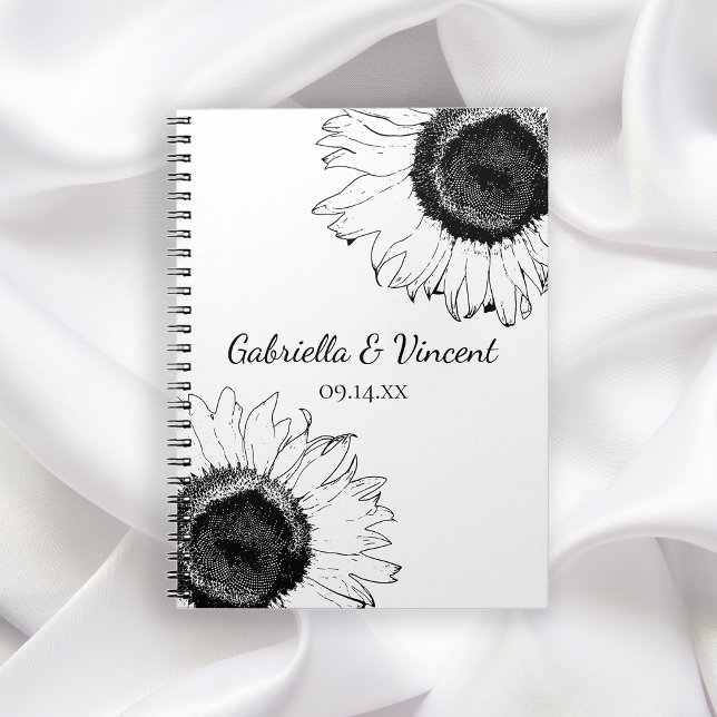 Livre d'invité Mariage des tournesols noir et blan (Créateur téléchargé)