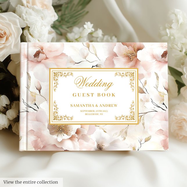Livre d'invité Mariage d'or brillant sophistiqué (Sophisticated Blush Ivory Gold Wedding Guest Book

)