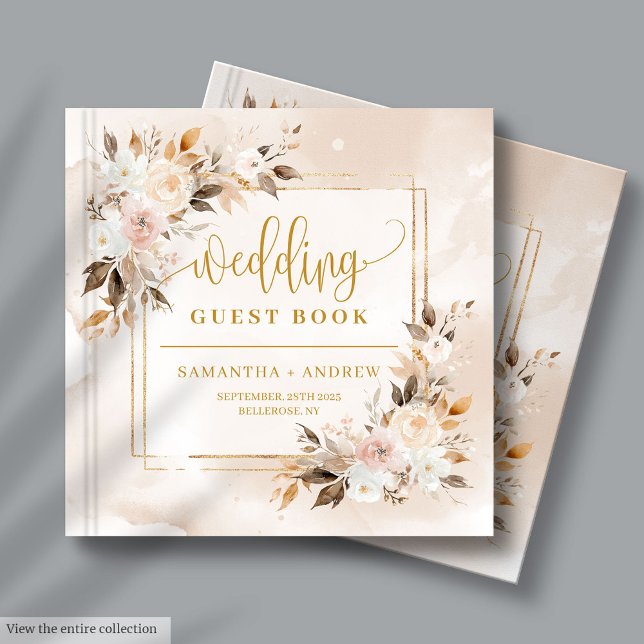 Livre d'invité Mariage du bouquet Boho en poudre r (Powder Pink Fall Boho Bouquet Wedding Guest Book)