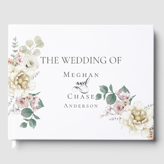 Livre d'invité mariage | Fleurs d'ivoire éclatante (Recto)