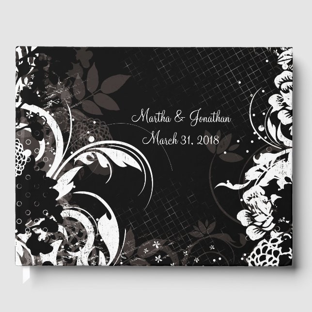 Livre d'invité Mariage Floral Blanc Noir (Recto)