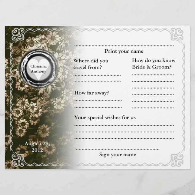 Livre d'invité mariage Horizontal Gold Floral (Devant)