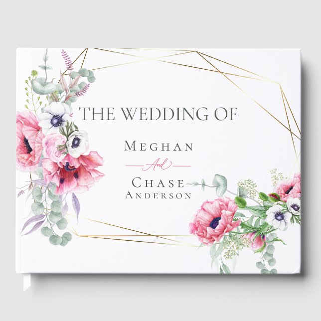 Livre d'invité mariage | Papillons rose aquarelle (Recto)