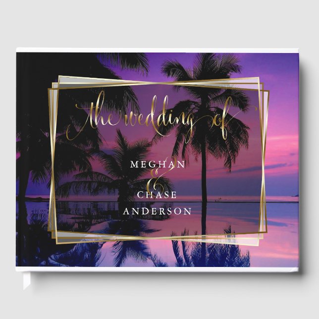 Livre d'invité mariage | Plage de nuit tropicale e (Recto)