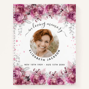 Livre d'invité mémorial rose floral photo funérail